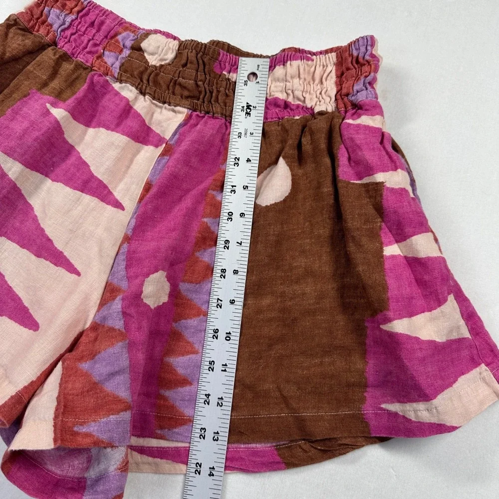 Anthropologie Somerset Shorts Womens M Pink Brown Linen Blend Geometric Print